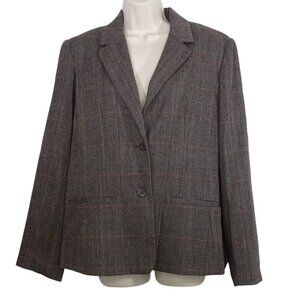 Rafaella Brown Plaid Blazer Jacket Women Size L 2 Button Closure Work Business